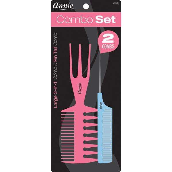 Annie 2pc comb set 3 in 1 Comb L & Pin Tail Comb Asst Color